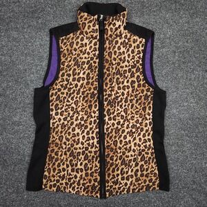 Lauren Ralph Lauren Womens Small Leopard Print Quilted Vest Black Suede Mob Wife